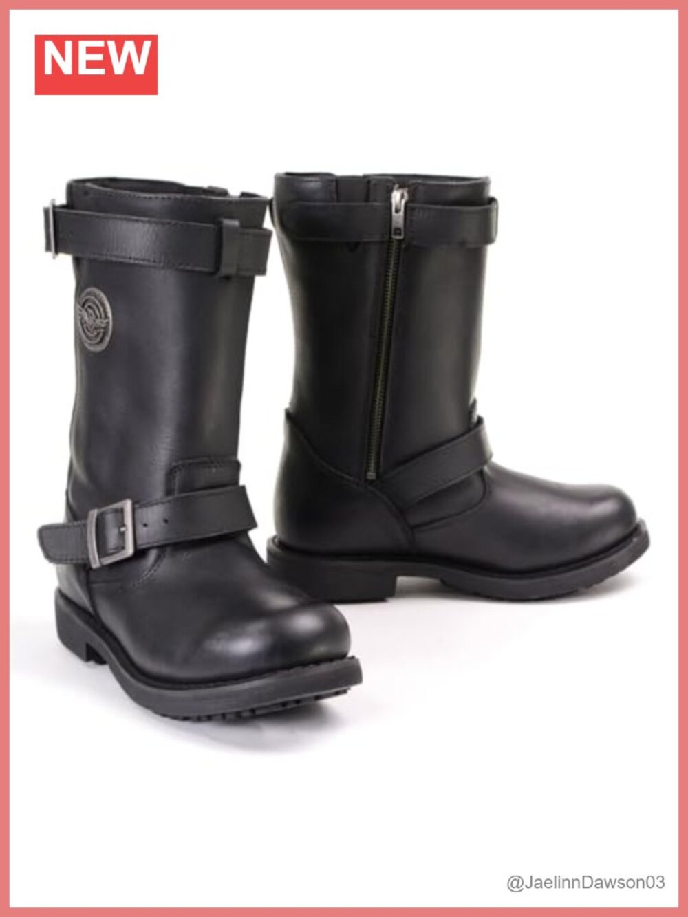 Women's black leather mid-calf engineer biker boots